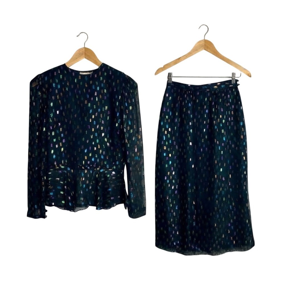 Vintage Prophecy Metallic Brushstroke Skirt Set Whimsigoth Dark Academia Peplum